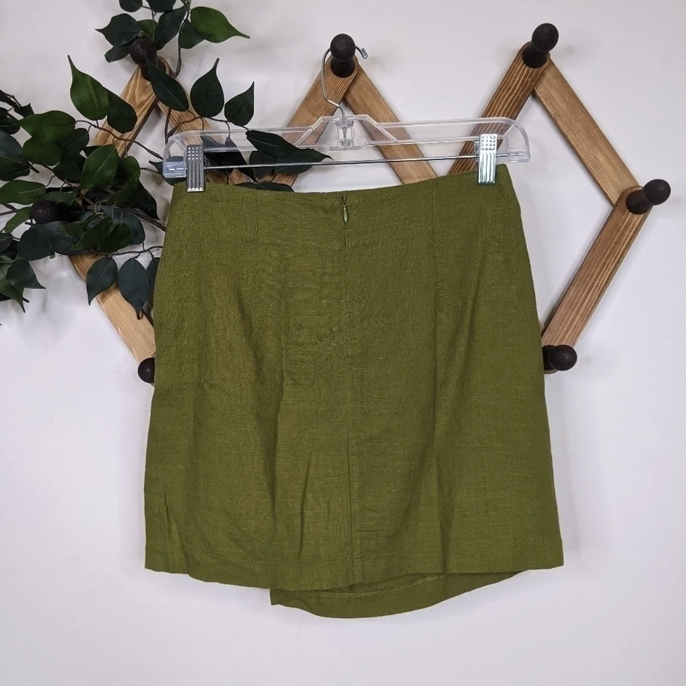 Forever 21 Faux Wrap Linen Blend Olive Green Mini Skirt - Size XS